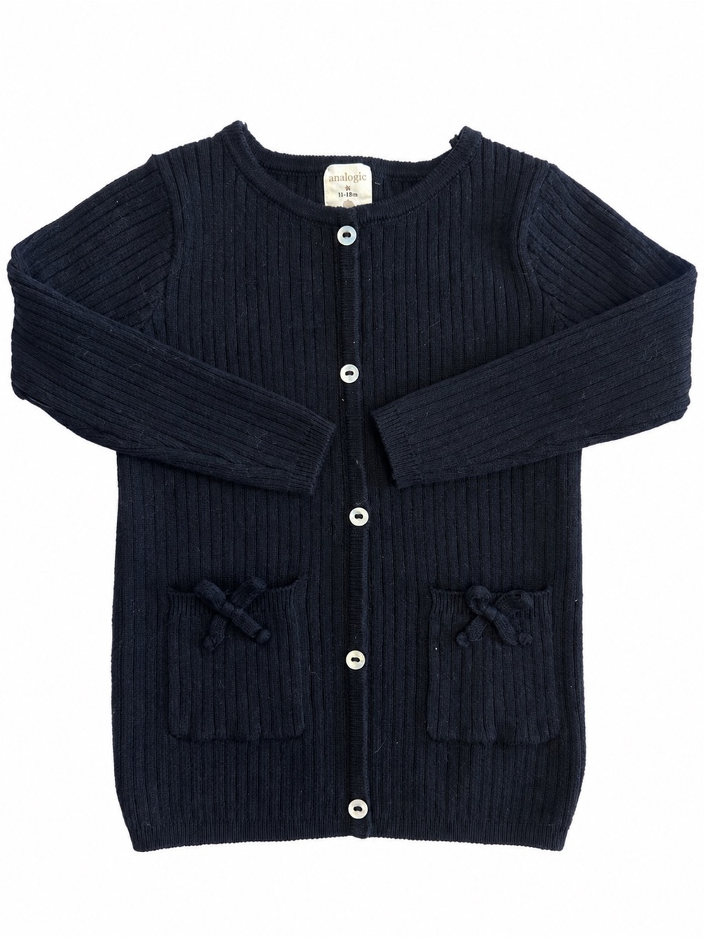 Analogie by Lil Legs Black Ribbed Bow Pocket Cardigan 24M